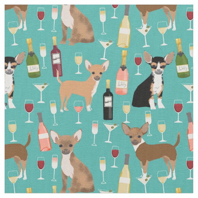 Tissu chihuahua dogs vin turquoise (Fermer)