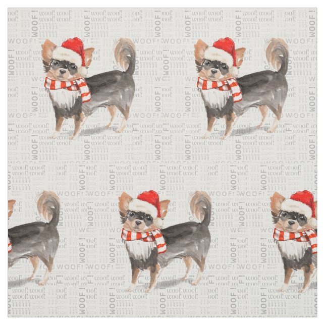 Tissu Chihuahua Père Noël Chien de longue date Woof Word (Échantillon)