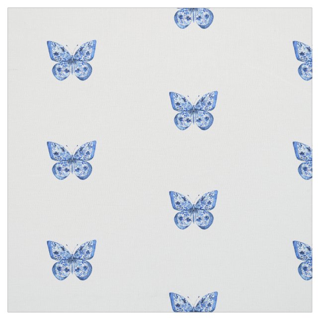 Tissu Chinoiserie Bleu Blanc Petit Papillon (Échantillon)