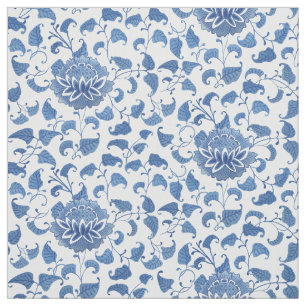 Tissu Chinoiserie De Style Vintage Bleu Et Blanc Motif