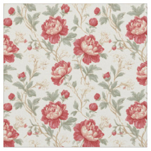 Tissu Chintz Floral Rouge Cranberry et Crème Vinta