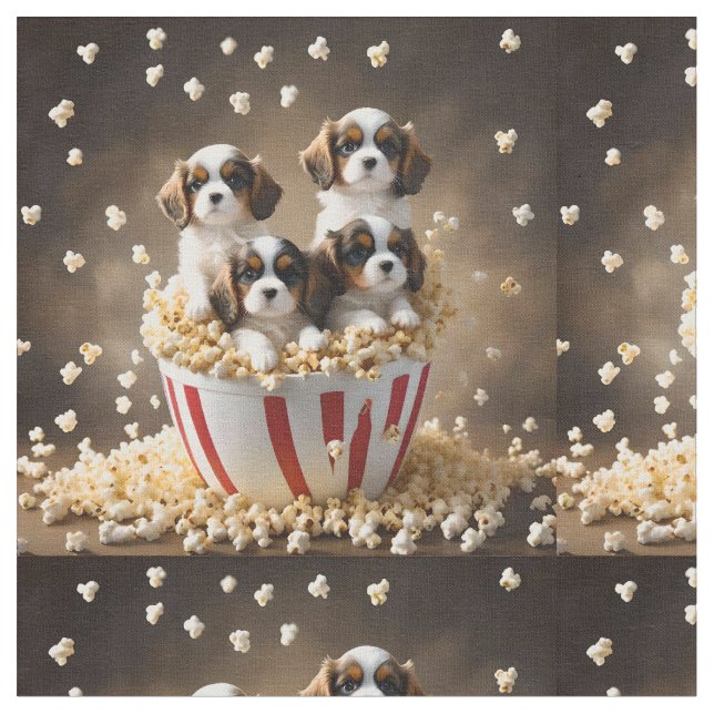 Tissu Chiots Cavalier Spaniel au pop-corn, (Fermer)