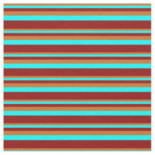 Tissu Chocolat, Aqua et Lignes de couleur rouge foncé