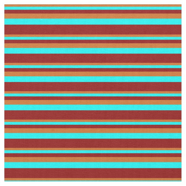 Tissu Chocolat, Aqua et Lignes de couleur rouge foncé (Fermer)