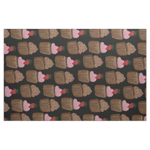 Tissu Chocolat Cupcake Motif de fraises Noir
