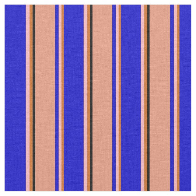 Tissu Chocolat, rose clair, bleu, Saumon foncé & noir (Fermer)
