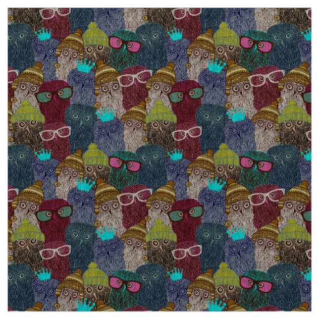 Tissu Chouette dans la couronne (Échantillon)