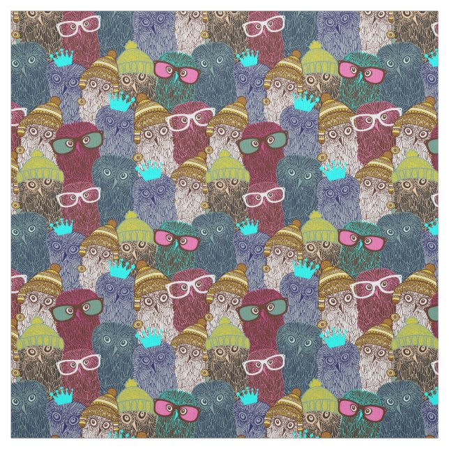Tissu Chouette dans la couronne (Échantillon)