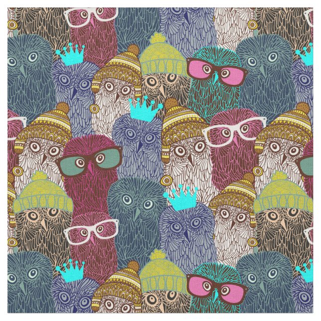 Tissu Chouette dans la couronne (Fermer)