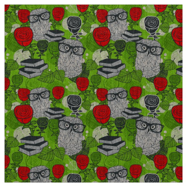 Tissu Chouette en roses rouges (Échantillon)
