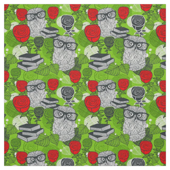 Tissu Chouette en roses rouges (Échantillon)