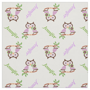 Tissu Chouette printanière et nom personnalisé