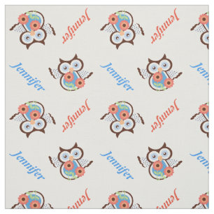 Tissu Chouette printanière, fleurs et nom personnalisé