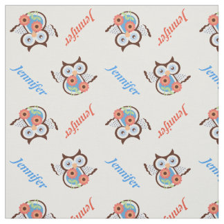 Tissu Chouette printanière, fleurs et nom personnalisé