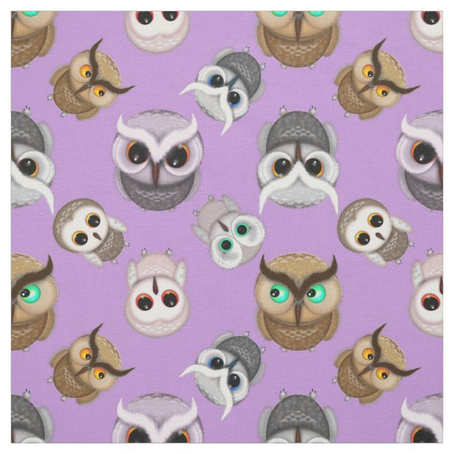 Tissu Chouettes Adorables sur Motif Violet (Échantillon)