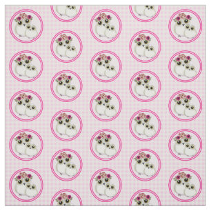 Tissu Chouettes Blancs mignonnes Rose Blanc En vichy Pla