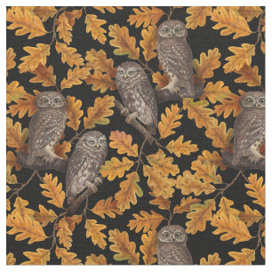 Tissu Chouettes d'automne sur noir