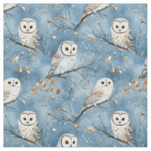 Tissu Chouettes neigeuses en bleu