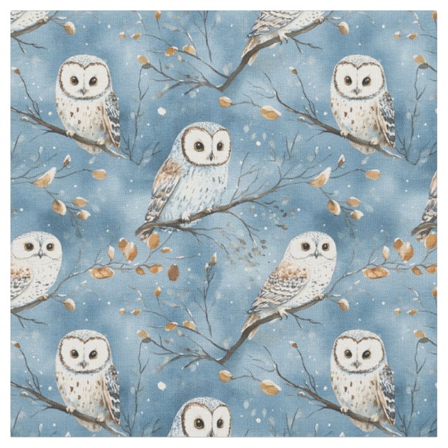 Tissu Chouettes neigeuses en bleu (Fermer)