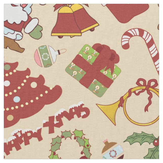 Tissu Christmas bells, tree and santa claus (Fermer)