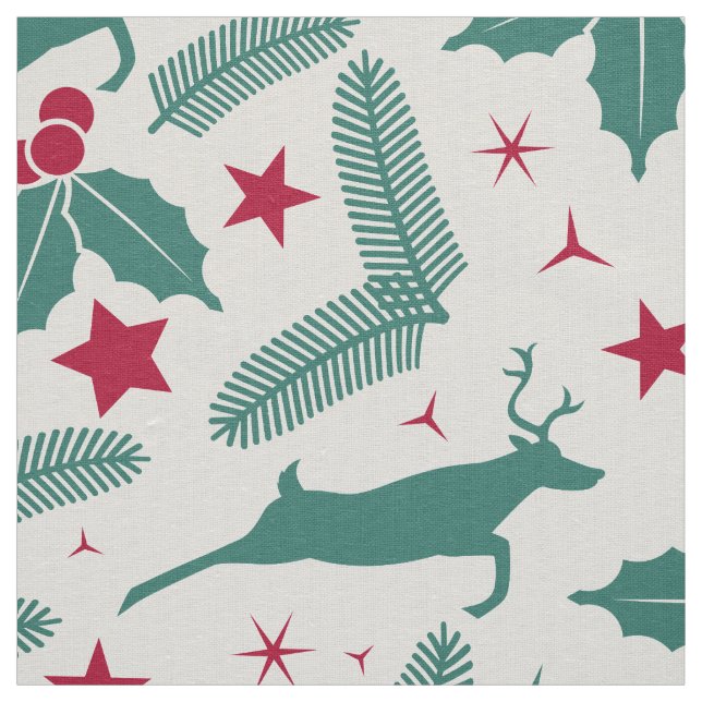 Tissu Christmas Deer Christmas Holly Motif (Échantillon)
