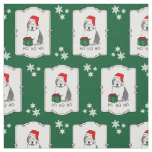 Tissu Christmas Père Noël Old English Sheepdog (Grey 1)