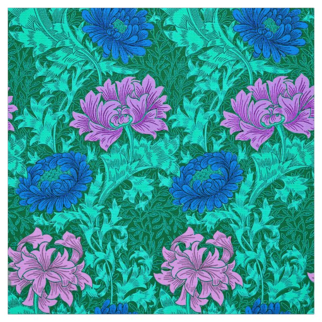 Tissu Chrysanthèmes, Aqua et violette de William Morris (Échantillon)