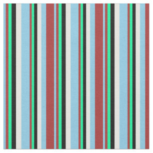 Tissu Ciel bleu, Brown, vert, noir et blanc Motif
