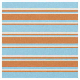 Tissu Ciel bleu, chocolat et rayures beiges