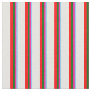 Tissu Ciel clair bleu, rose, vert foncé, crème rouge et