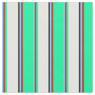 Tissu Ciel clair bleu, rouge, vert, blanc et noir