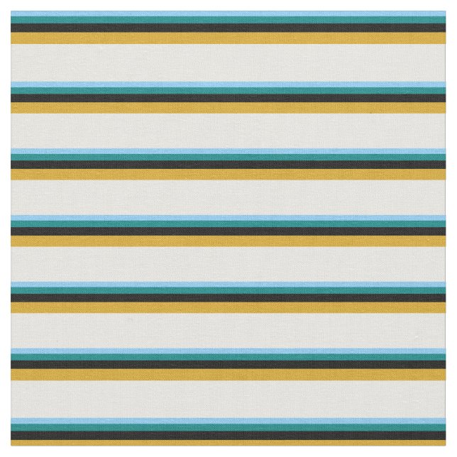Tissu Ciel clair bleu, Turquoise, Noir, Roue d'or, Crème (Fermer)