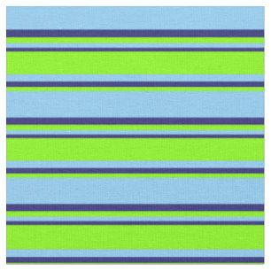 Tissu Ciel clair, Chartreuse et Lignes Bleues Minuit