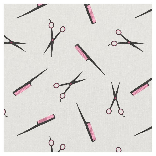 Tissu Ciseaux et combs - Noir noir rose chaud (Fermer)