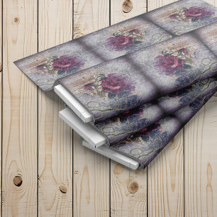 Tissu Ciseaux floraux de rose rouge à motif éphémère