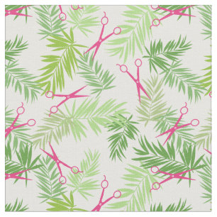 Tissu Ciseaux roses chauds Franges de palmiers verts