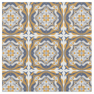 Tissu Citron blanc bleu méditerranéen