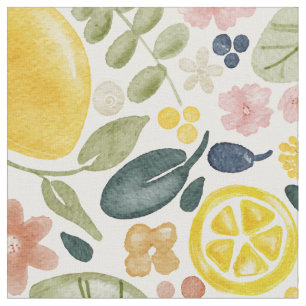 Tissu Citron et botanique fleurie