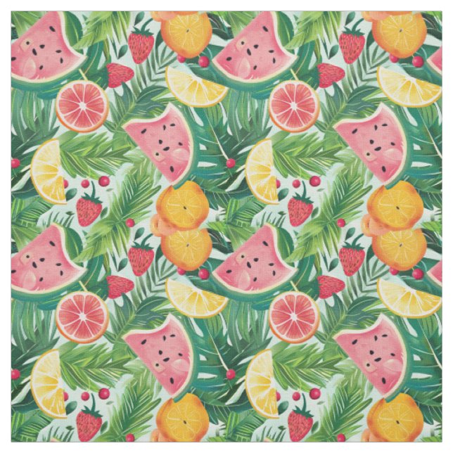 Tissu Citron & Fraise Botanique (Échantillon)