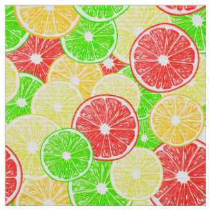 Tissu Citron, orange, pamplemousse et tranches de citron