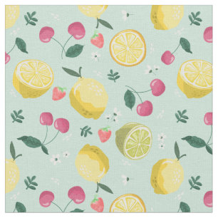 Tissu Citrons, cerises et fraises Motif de fruits