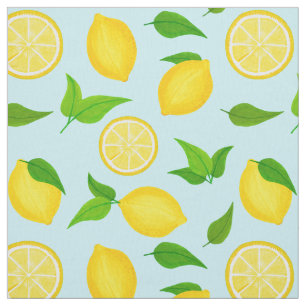Tissu Citrons d'été Citrons jaunes et Feuilles Pastel 