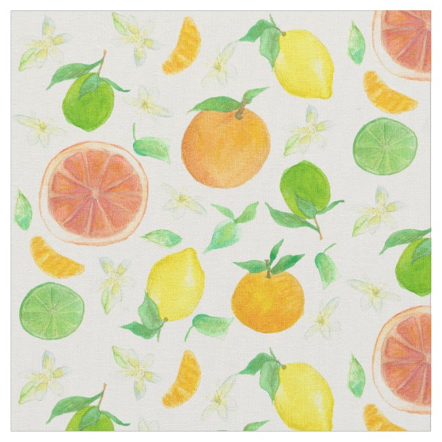 Tissu Citrons Oranges Pamplemousse Agrumes Fruit Aquarel (Fermer)