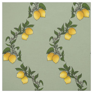 Tissu Citrons rustiques avec brindilles à ondes foliair