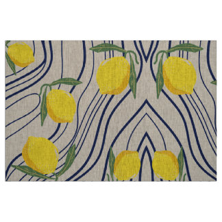 Tissu Citrons sur les Courbes Bleues de la Marine Design