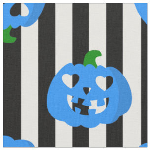Tissu citrouille coeur Halloween bleue rayée