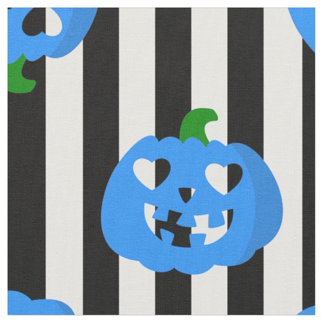 Tissu citrouille coeur Halloween bleue rayée (Fermer)