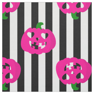Tissu citrouille cœur Halloween rose rayée