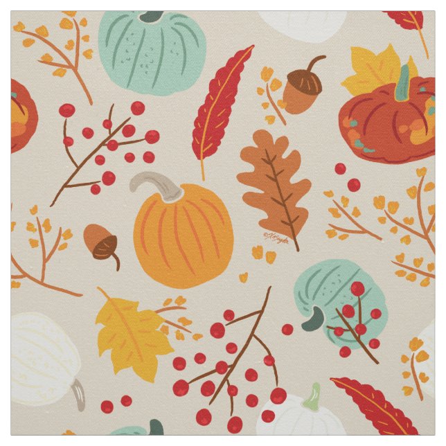 Tissu Citrouille d'automne et Motif Feuille (Échantillon)
