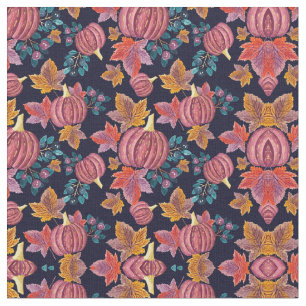 Tissu Citrouille de la marine automnale Feuilles Motif d